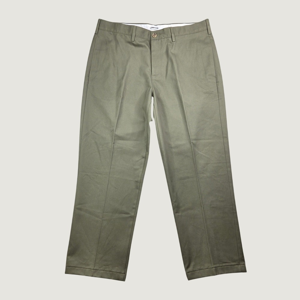 Lands' End Mens 36 Traditional Fit Chino Pants Green Cotton Twill Trousers 36x28